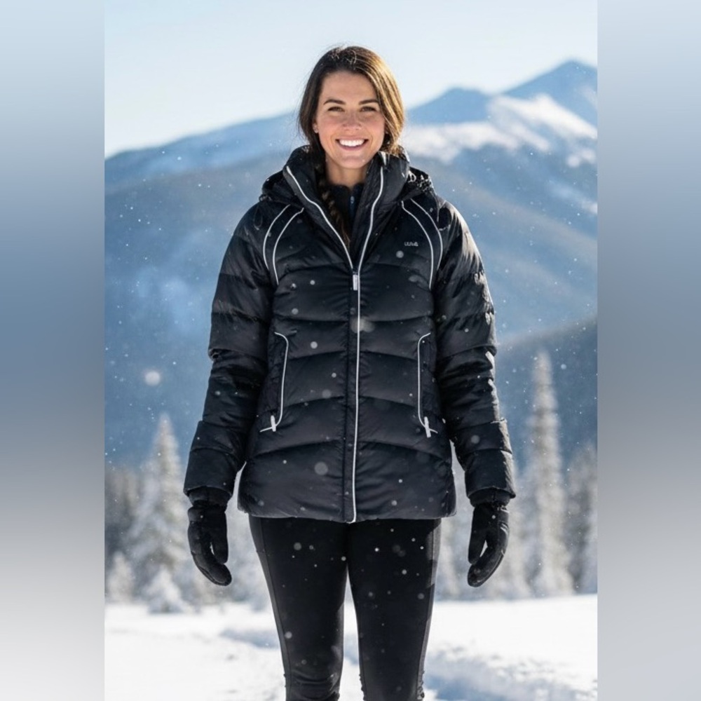 Lole Live Out Loud Every Day black hooded puffer jacket, NWOT, excellent shape,L